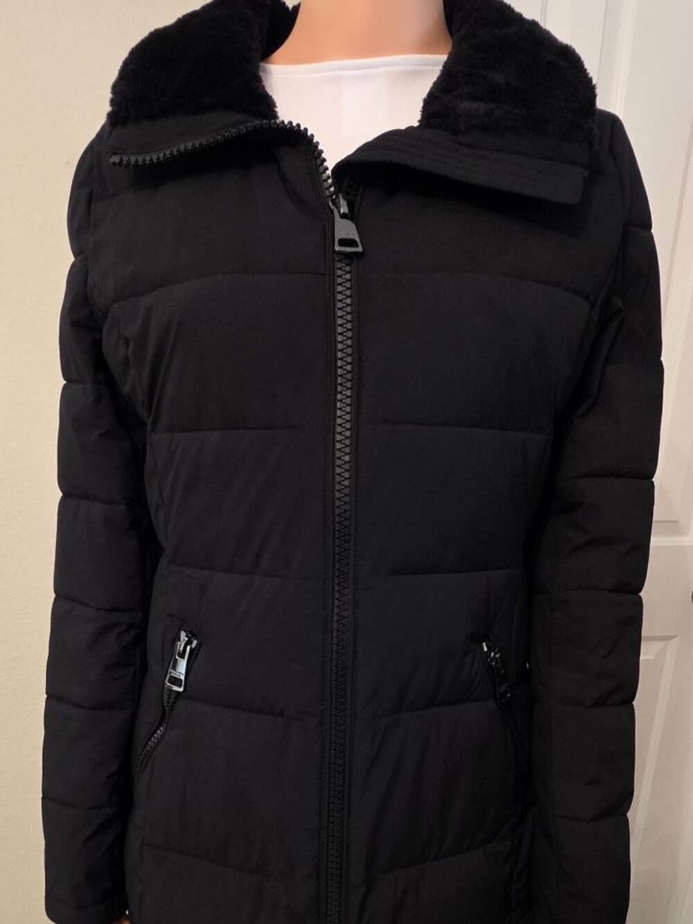 Andrew Mark Stretch Mid-Length Black Puffer Jacket — Size Small